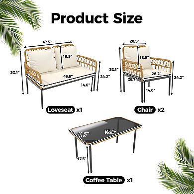 4-Piece Outdoor Wicker Patio Sofa Set with Loveseat, Armchairs and Coffee Table