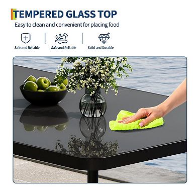 7-Piece Outdoor Wicker Patio Dining Set: Rectangular Glass Table & 6 Chairs