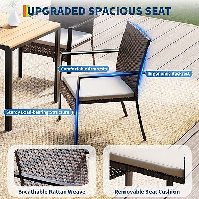 5-Piece Wicker Patio Dining Set All-Weather Rattan Chairs & Table with Umbrella Hole