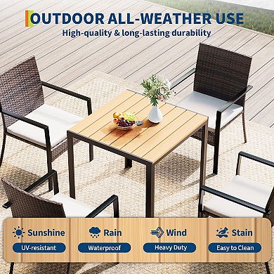 5-Piece Wicker Patio Dining Set All-Weather Rattan Chairs & Table with Umbrella Hole