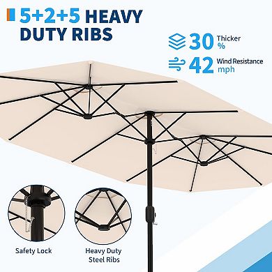 Extra Large Double-Sided Patio Umbrella, Heavy Duty Iron Outdoor Twin Market Shade Without Base