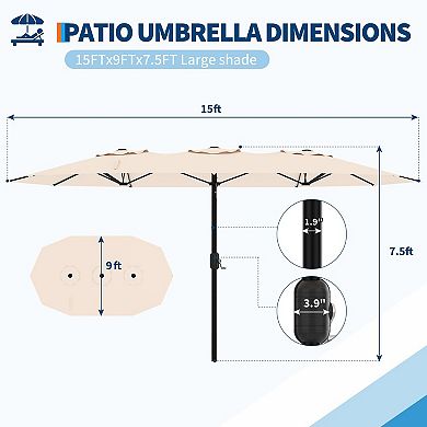 Extra Large Double-Sided Patio Umbrella, Heavy Duty Iron Outdoor Twin Market Shade Without Base