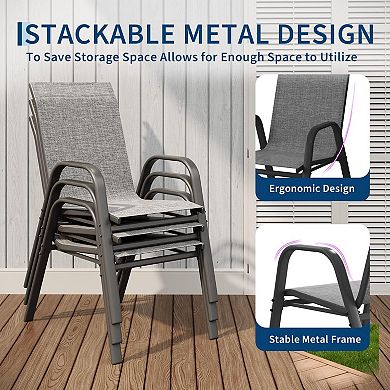 Weather-Resistant Stackable Iron Frame Textilene Patio Dining Chairs for Garden