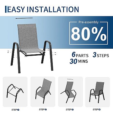 Weather-Resistant Stackable Iron Frame Textilene Patio Dining Chairs for Garden