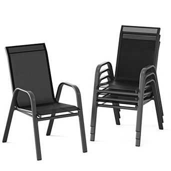 Weather-Resistant Stackable Iron Frame Textilene Patio Dining Chairs for Garden