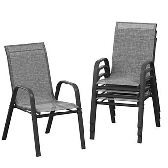 Weather-Resistant Stackable Iron Frame Textilene Patio Dining Chairs for Garden