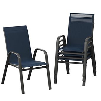 Weather-Resistant Stackable Iron Frame Textilene Patio Dining Chairs for Garden