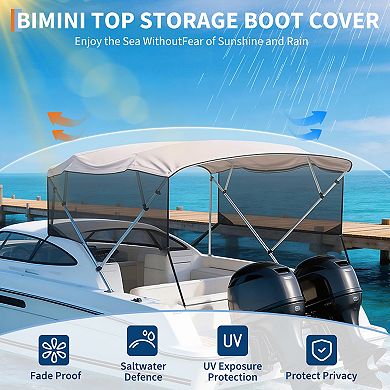 Heavy Duty Bimini Top Replacement Canvas with Mesh Sidewalls and Storage Boot