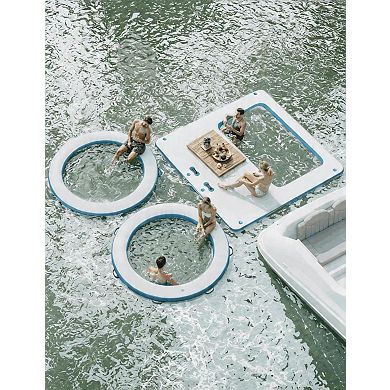 8.5x8.5FT Hexagon Inflatable Floating Dock with Mesh Swim Area and Rope Ladder for Lakes and Pools