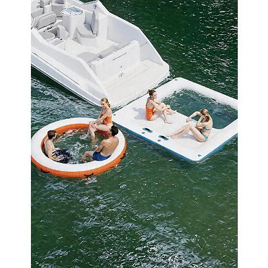 8.5x8.5FT Hexagon Inflatable Floating Dock with Mesh Swim Area and Rope Ladder for Lakes and Pools