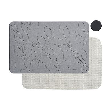 VCNY Home Green Carved Palms Diatomite Stone Bath Mat