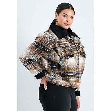 Avenue Women's Plus Size Joss Plaid Cropped Jacket