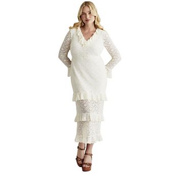 June & Vie Women's Plus Size Ruffled Lace Maxi Dress