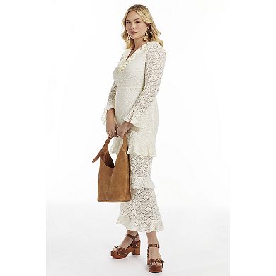 June & Vie Women's Plus Size Ruffled Lace Maxi Dress