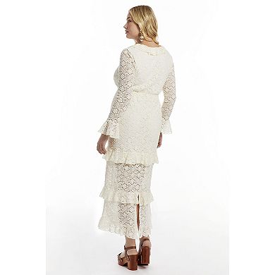June & Vie Women's Plus Size Ruffled Lace Maxi Dress