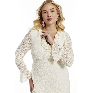 June & Vie Women's Plus Size Ruffled Lace Maxi Dress