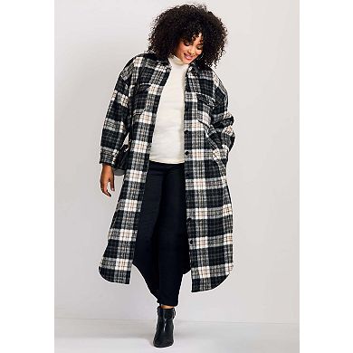 Avenue Women's Plus Size Brushed Long Shirt Jacket
