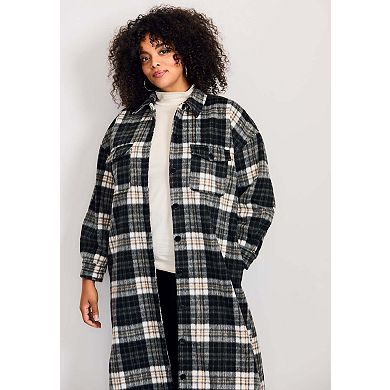 Avenue Women's Plus Size Brushed Long Shirt Jacket
