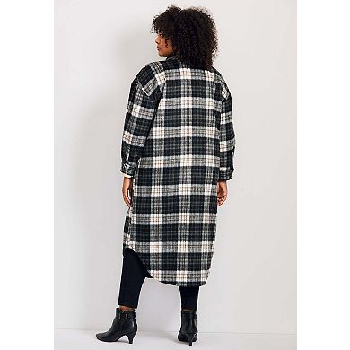 Avenue Women's Plus Size Brushed Long Shirt Jacket