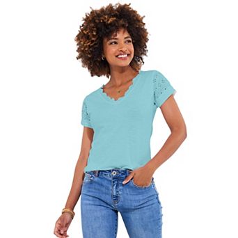 Joe Browns Women's Plus Size V-Neck Eyelet Tee