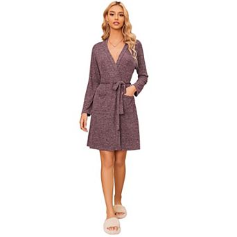 Ekouaer Women Robe Ribbed Knit Soft Bathrobe Knee Length Robes Stretchy Short Sleepwear