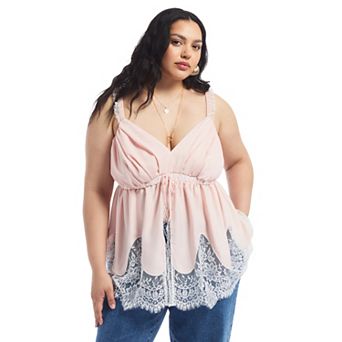 June & Vie Women's Plus Size Lace-Trim Satin Camisole Top