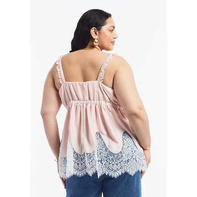 June & Vie Women's Plus Size Lace-Trim Satin Camisole Top