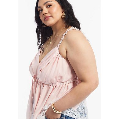June & Vie Women's Plus Size Lace-Trim Satin Camisole Top