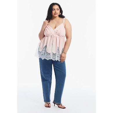 June & Vie Women's Plus Size Lace-Trim Satin Camisole Top