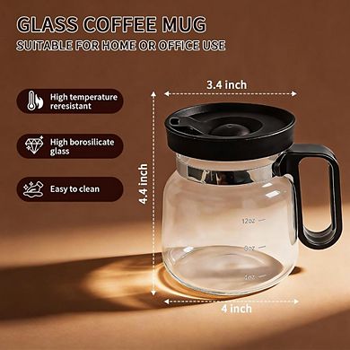 JUANWANG 16oz Glass Coffee Pot Mug with Lid, Spill-Proof, Heatproof,Includes Straw & Coasters