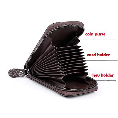 Genuine Leather RFID Blocking Wallet Card Holder Zipper Pocket