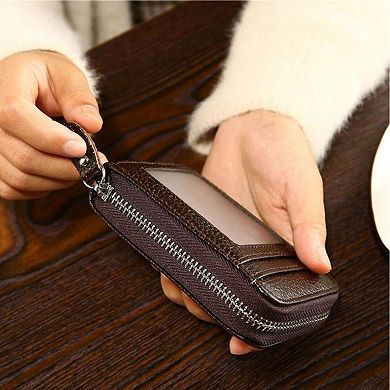 Genuine Leather RFID Blocking Wallet Card Holder Zipper Pocket