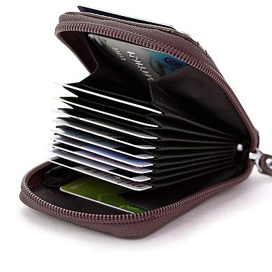 Genuine Leather RFID Blocking Wallet Card Holder Zipper Pocket