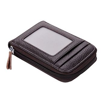 Genuine Leather RFID Blocking Wallet Card Holder Zipper Pocket