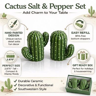 Cactus Ceramic Salt and Pepper Shaker Hand Painted Decor