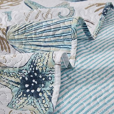 Summer Beach Bedspreads Set Seashell Conch Coverlet Sets Full/Queen Size,3Pcs Lightweight Coastal