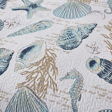 Summer Beach Bedspreads Set Seashell Conch Coverlet Sets Full/Queen Size,3Pcs Lightweight Coastal