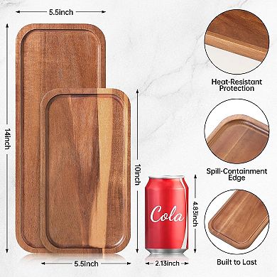 Solid Acacia Wood Serving Trays and Platters - Wooden Mini Charcuterie Boards, Rectangle Cheese 1 Pk