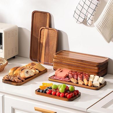 Solid Acacia Wood Serving Trays and Platters - Wooden Mini Charcuterie Boards, Rectangle Cheese 1 Pk