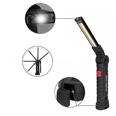 Magnetic Rechargeable COB LED Work Light Folding Flashlight Red Small Light