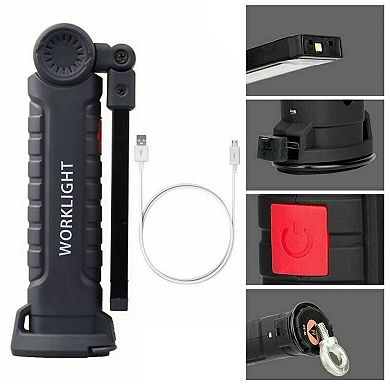 Magnetic Rechargeable COB LED Work Light Folding Flashlight Red Small Light