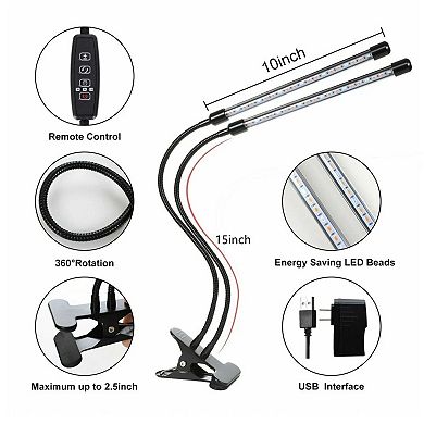 Dual Head LED Grow Light Gooseneck Dimmable Plant Lamp Indoor