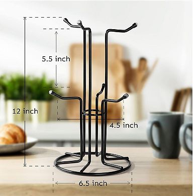 Metal Mug Holder Tree Stand 6 Hook Coffee Cup Rack for Countertop