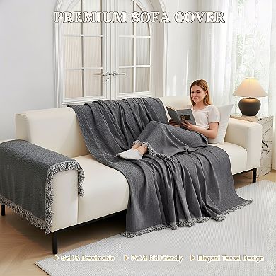Washable Couch Cover for Dogs Non Slip with Tassels
