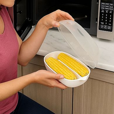 Microwave Corn Steamer BPA Free Cooker with Vented Lid 2 Cob Capacity