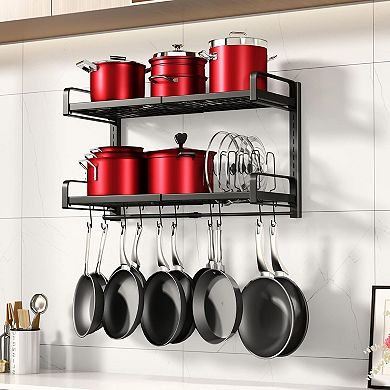 Expandable Pot Rack Wall Mount 2 Tier Hanging Cookware Organizer