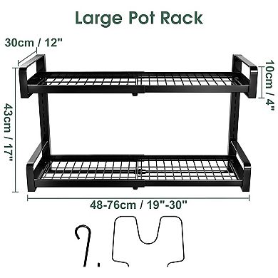 Expandable Pot Rack Wall Mount 2 Tier Hanging Cookware Organizer