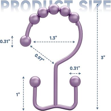 Shower Curtain Hooks Rings, Rust-Resistant Metal Double Glide Shower Hooks Set of 12 Hooks