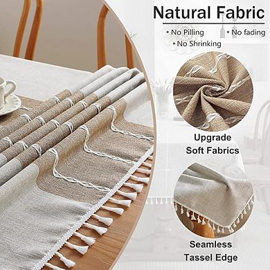 Brown Cotton-Linen Rectangle Tablecloth Waterproof Wrinkle-Free Cover