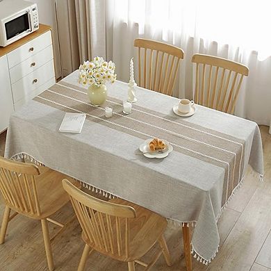 Brown Cotton-Linen Rectangle Tablecloth Waterproof Wrinkle-Free Cover